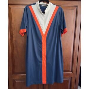 Vintage 60s 70s House Dress Lounge Striped Zipper Pull Mod Mrs Roper Sport Dress